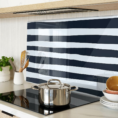 Glass cutting board Vertical stripes in navy blue and white