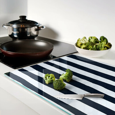 Glass cutting board Vertical stripes in navy blue and white
