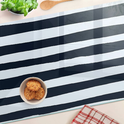 Glass cutting board Vertical stripes in navy blue and white