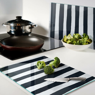 Glass cutting board Vertical stripes in navy blue and white