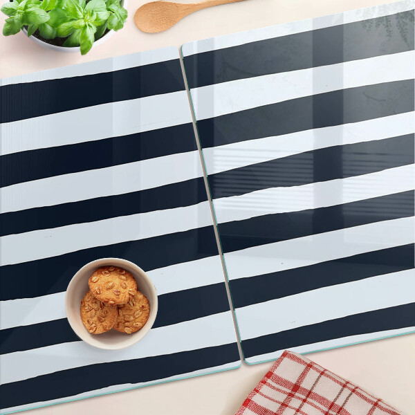 Glass cutting board Vertical stripes in navy blue and white