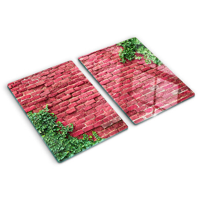 Glass chopping board Brick wall with vegetation