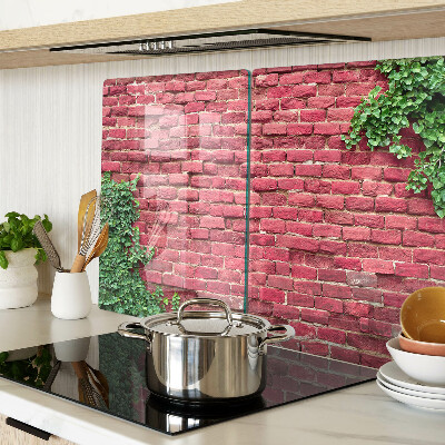 Glass chopping board Brick wall with vegetation