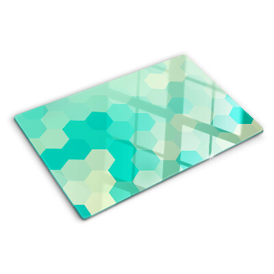 Cutting board Hexagonal pattern in shades of turquoise