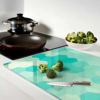 Cutting board Hexagonal pattern in shades of turquoise