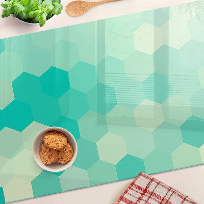 Cutting board Hexagonal pattern in shades of turquoise