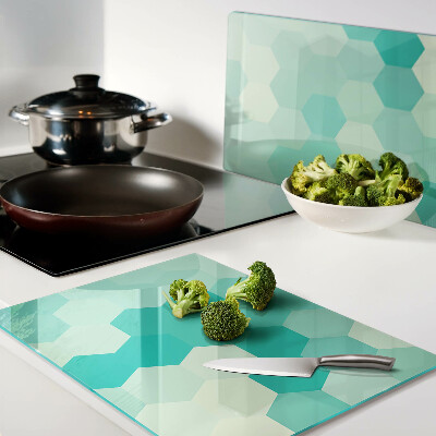 Cutting board Hexagonal pattern in shades of turquoise