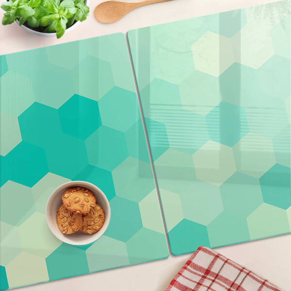 Cutting board Hexagonal pattern in shades of turquoise