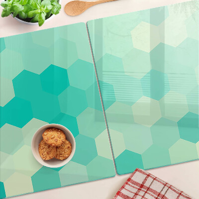 Cutting board Hexagonal pattern in shades of turquoise