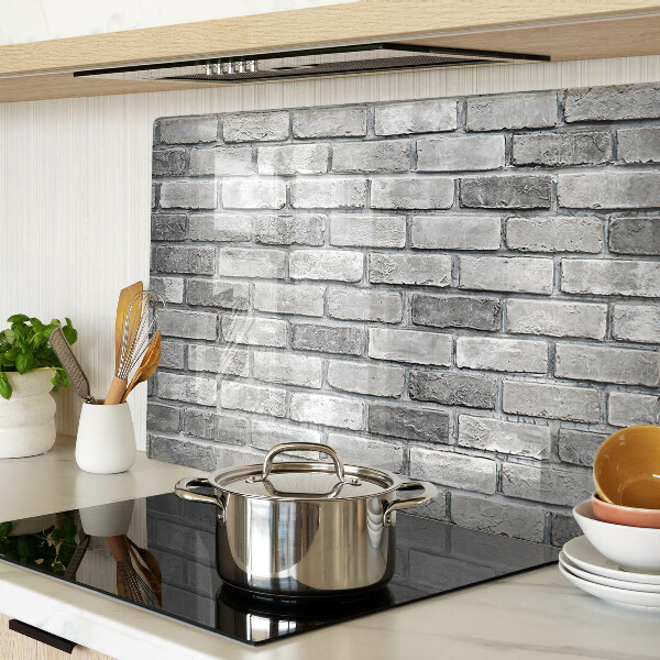 Glass kitchen board Brick wall in shades of gray