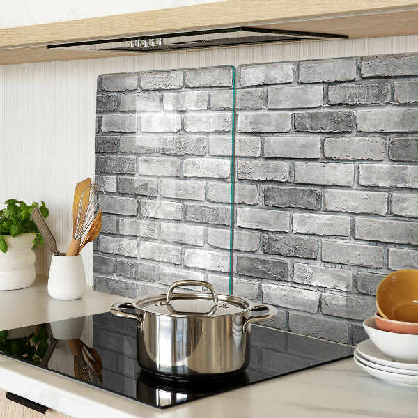 Glass kitchen board Brick wall in shades of gray