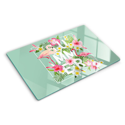Cutting board Summer flowers and flamingos