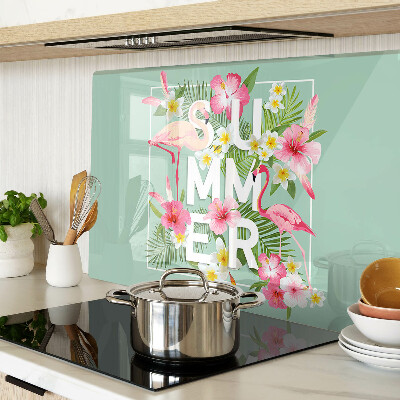 Cutting board Summer flowers and flamingos