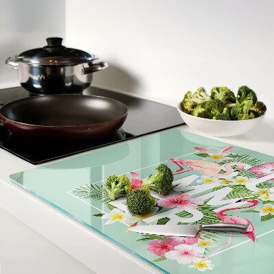 Cutting board Summer flowers and flamingos