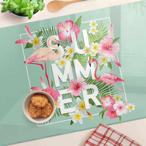 Cutting board Summer flowers and flamingos