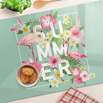 Cutting board Summer flowers and flamingos