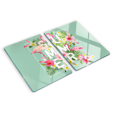 Cutting board Summer flowers and flamingos