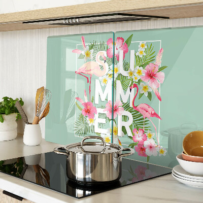 Cutting board Summer flowers and flamingos