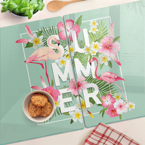 Cutting board Summer flowers and flamingos