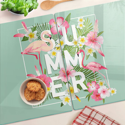 Cutting board Summer flowers and flamingos