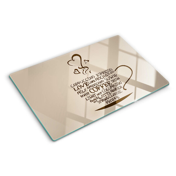 Chopping board glass Coffee and heart