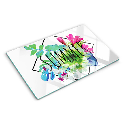 Glass chopping board Summer flowers with the word
