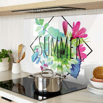 Glass chopping board Summer flowers with the word