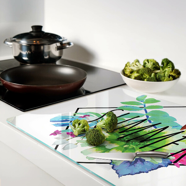 Glass chopping board Summer flowers with the word 
