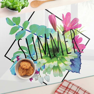 Glass chopping board Summer flowers with the word