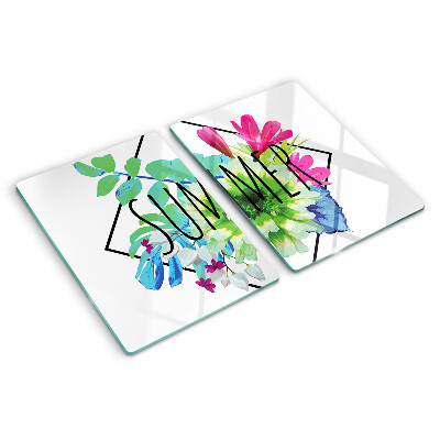 Glass chopping board Summer flowers with the word