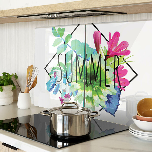 Glass chopping board Summer flowers with the word 