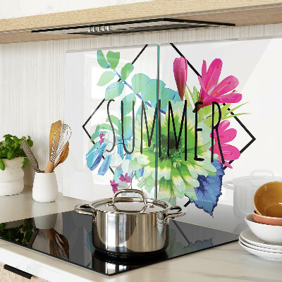 Glass chopping board Summer flowers with the word