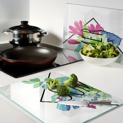 Glass chopping board Summer flowers with the word