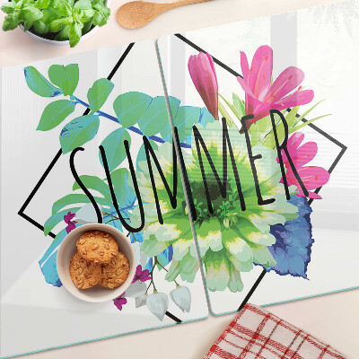Glass chopping board Summer flowers with the word