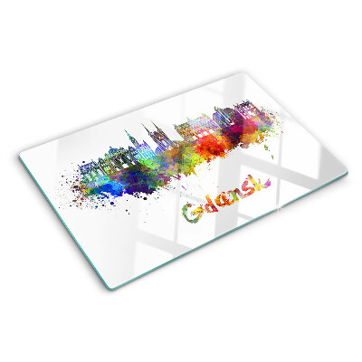 Glass kitchen board Gdańsk in watercolor colors