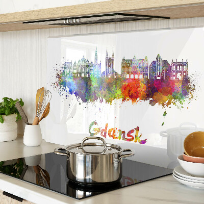 Glass kitchen board Gdańsk in watercolor colors