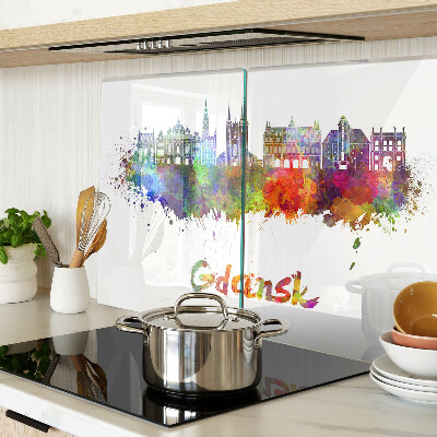 Glass kitchen board Gdańsk in watercolor colors
