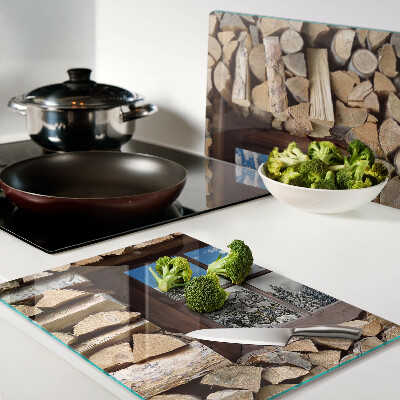 Chopping board glass View of a winter landscape through the window