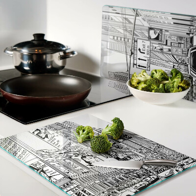 Cutting board New York in comic book style