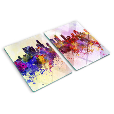 Glass chopping board Watercolor city silhouette landscape