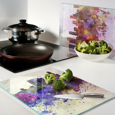 Glass chopping board Watercolor city silhouette landscape