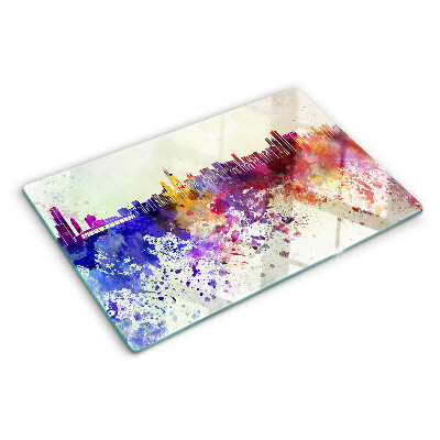Glass cutting board Panorama of the city in colorful spots