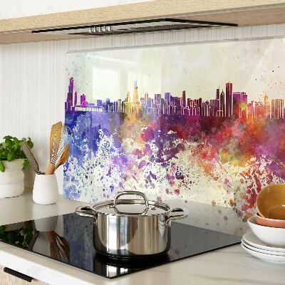 Glass cutting board Panorama of the city in colorful spots