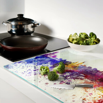 Glass cutting board Panorama of the city in colorful spots