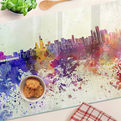 Glass cutting board Panorama of the city in colorful spots