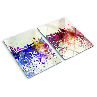 Glass cutting board Panorama of the city in colorful spots