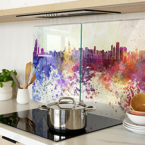 Glass cutting board Panorama of the city in colorful spots