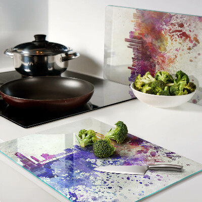 Glass cutting board Panorama of the city in colorful spots