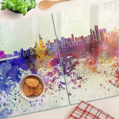 Glass cutting board Panorama of the city in colorful spots