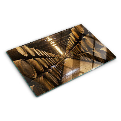 Chopping board glass Interior of a winery with barrels
